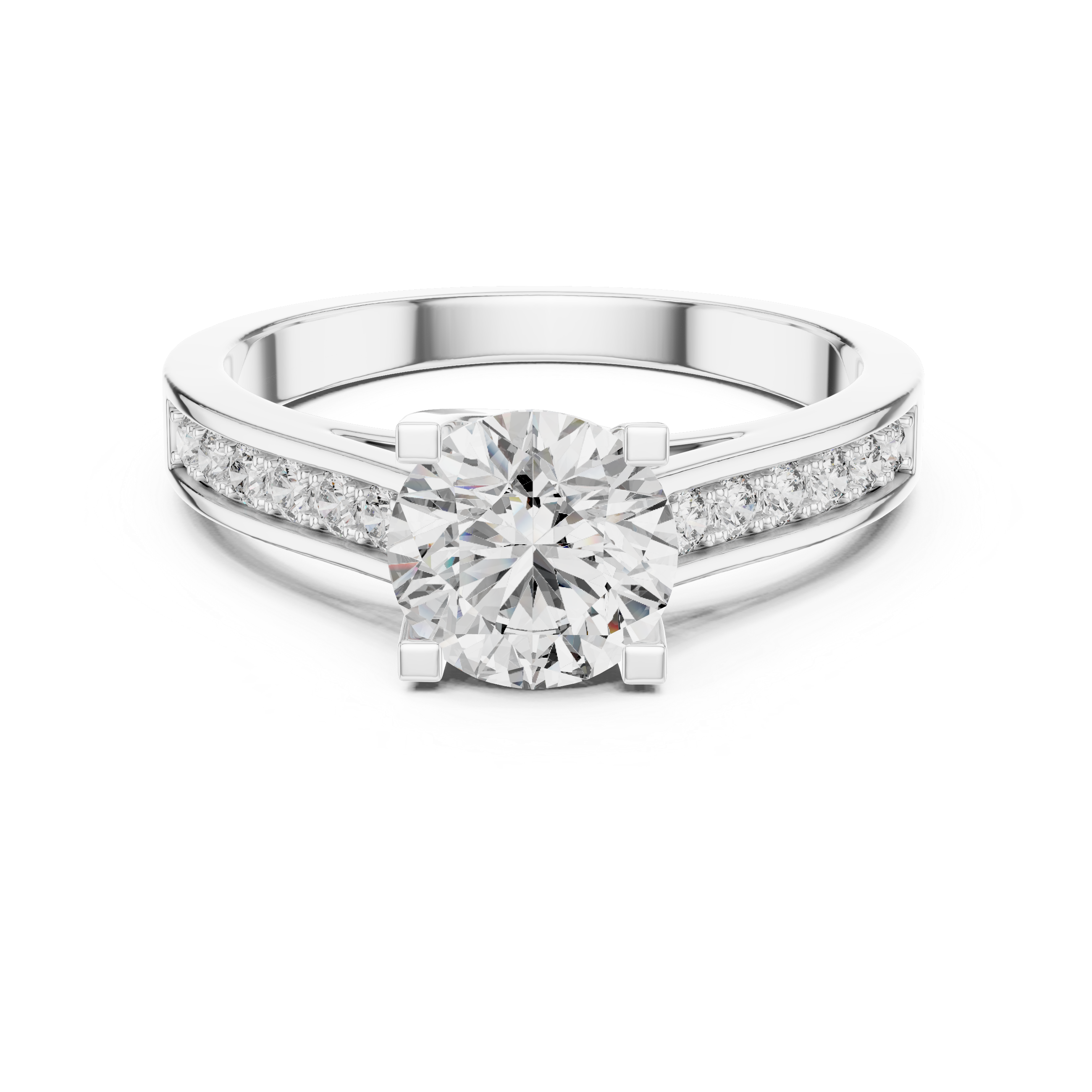 Diamond ring with a white gemstone on a white background